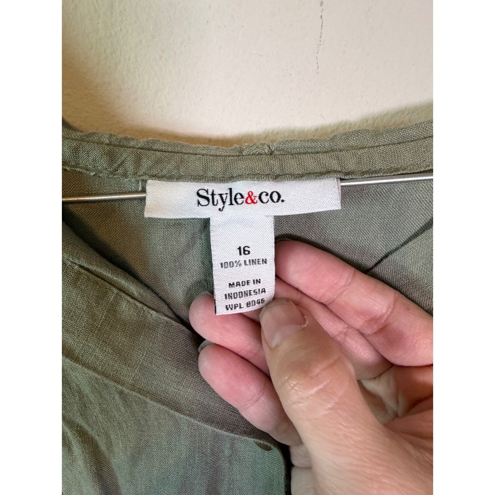 Style & Co Womens Utility Jacket 100% Linen Sage Green Size 16 - Picture 2 of 7
